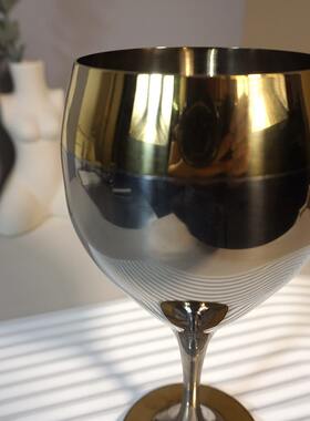 甄选304不锈钢金边红酒杯双层脚杯外贸跨境创意金色香槟杯 激光lo