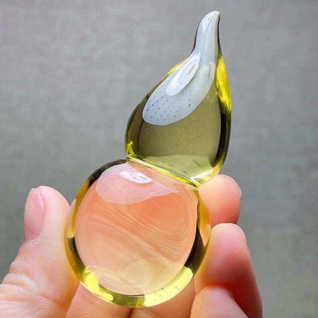甄选天然黄水晶葫芦摆件原石水晶吊坠手把件水晶葫芦黄晶吊坠
