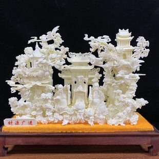 骨雕摆件财源广进蒸蒸日上更上一层楼骨雕工艺品年年有余骨雕艺术