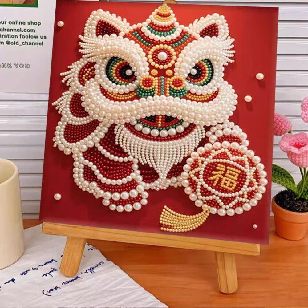 珠子粘贴画舞狮珍珠自粘款装饰凤送囍结婚送朋友手工摆台装饰