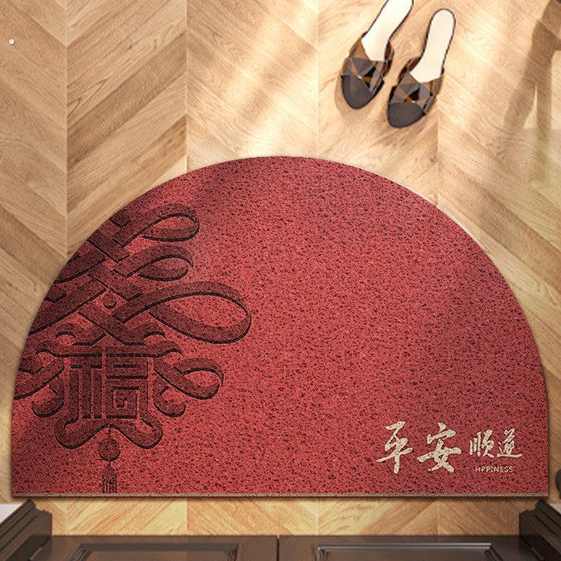 半圆红色新年耐脏地毯大门口丝圈地垫可剪裁地毯入户门垫高级感