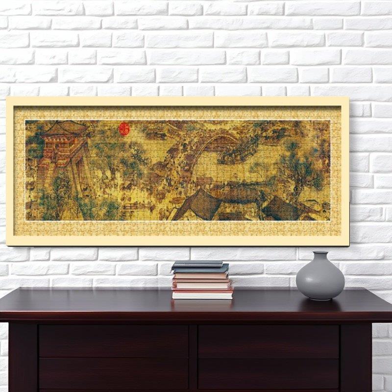 1000张98×34清明河拼图画框98×38千里江山画框2000实木画框壁挂