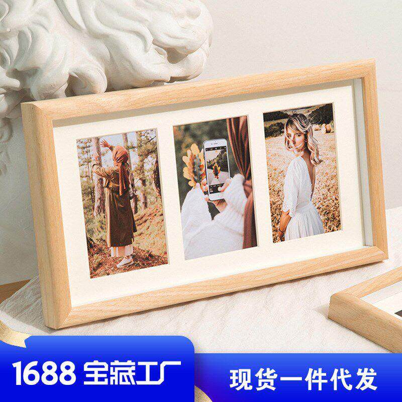 实木相框照片加卡纸组合相片摆台6寸8寸多孔三连婚纱照相簿框挂墙
