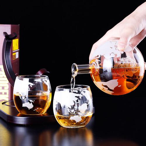 甄选创意硼硅透明玻璃造型酒杯酒套装醒酒器礼盒地球仪造型醒酒器
