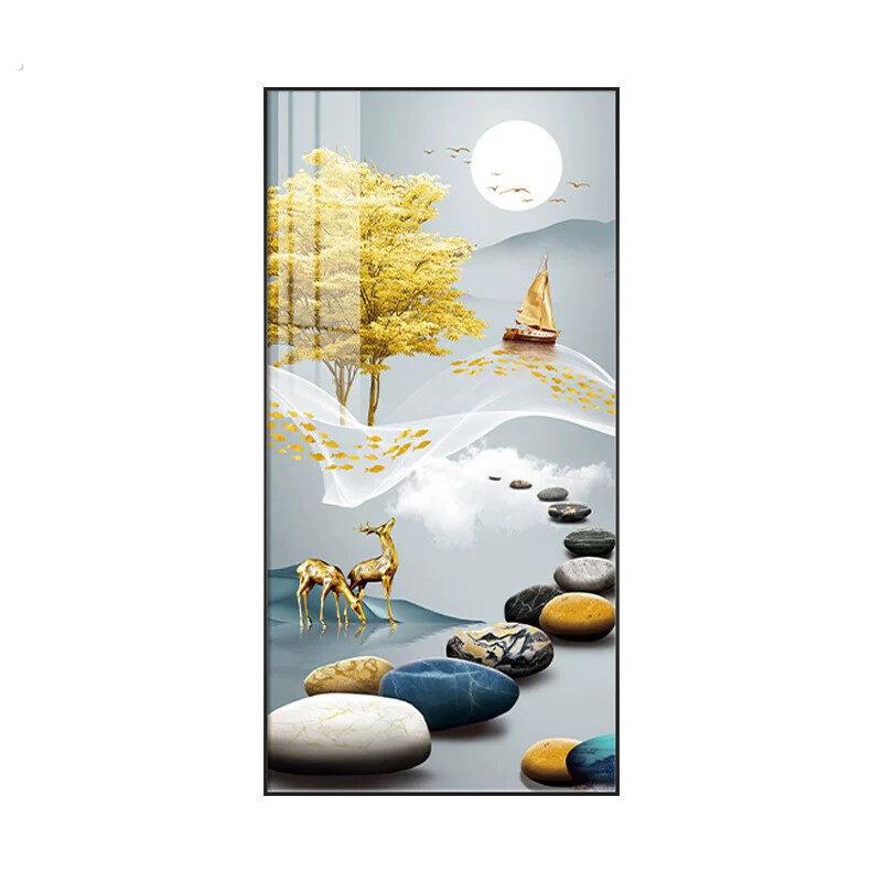 入户玄关装饰画大气走廊尽头壁画石头好寓意正对门过道背景墙挂画