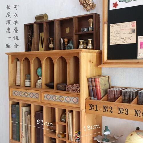 甄选7L8K叁杉复古桌面收纳盒抽屉式木质置物柜手账文具画笔书桌整