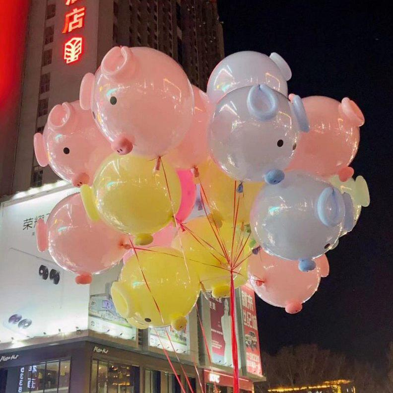 甄选飘空气球网红发光粉色猪猪气发光气球
