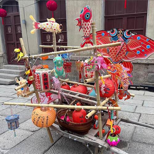 户外市集摆摊摊位装饰品道具竹架搭建挂饰小摆件非遗基地摄影棚