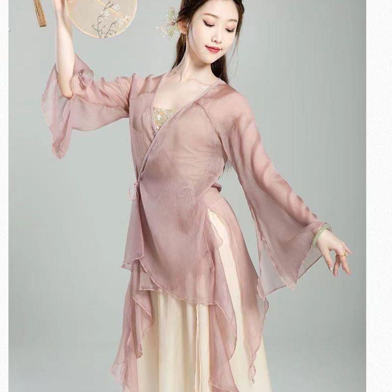 中国古典舞练功服海与天系列清波舞风飘逸纱衣石心粉淡月牙舞衣