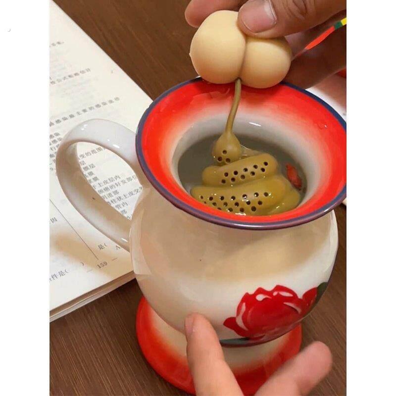 痰盂水杯带勺带泡茶神器怀旧老式陶瓷杯子恶搞怪生日礼物茶壶缸子