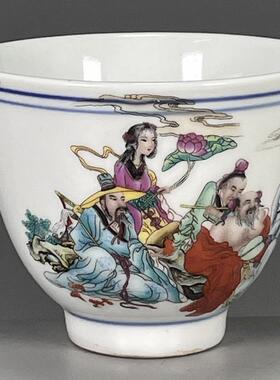 古董古玩瓷器用老货收藏经典清乾隆年制五彩八仙过海图茶杯