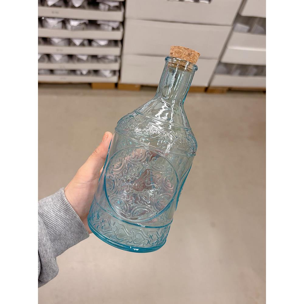 西班牙乡村风格玻璃瓶家用储物瓶软木密封瓶果酒瓶高价值覆古浮雕