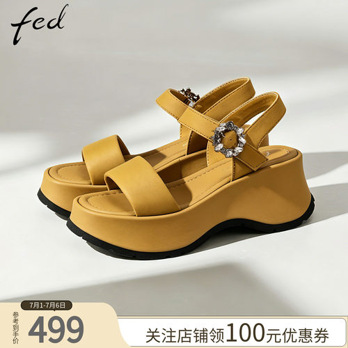 夏季松糕厚底一字扣魔术贴凉鞋