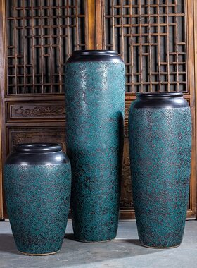 甄选陶瓷摆件落地大花中式复古陶客厅酒店装饰品插花干花粗陶瓷