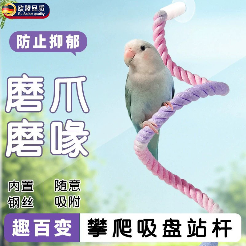 英国鹦鹉站杆攀爬杆棉绳啃咬无害