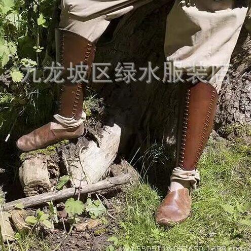 甄选2023中世纪文艺复兴武士PU皮革护腿系带鞋套COS摄影道具