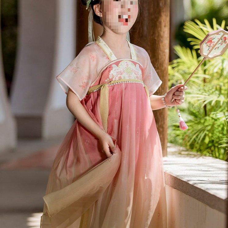 甄选汉服女童夏季2024新款春季儿童古装裙子女超仙古风短袖改良襦