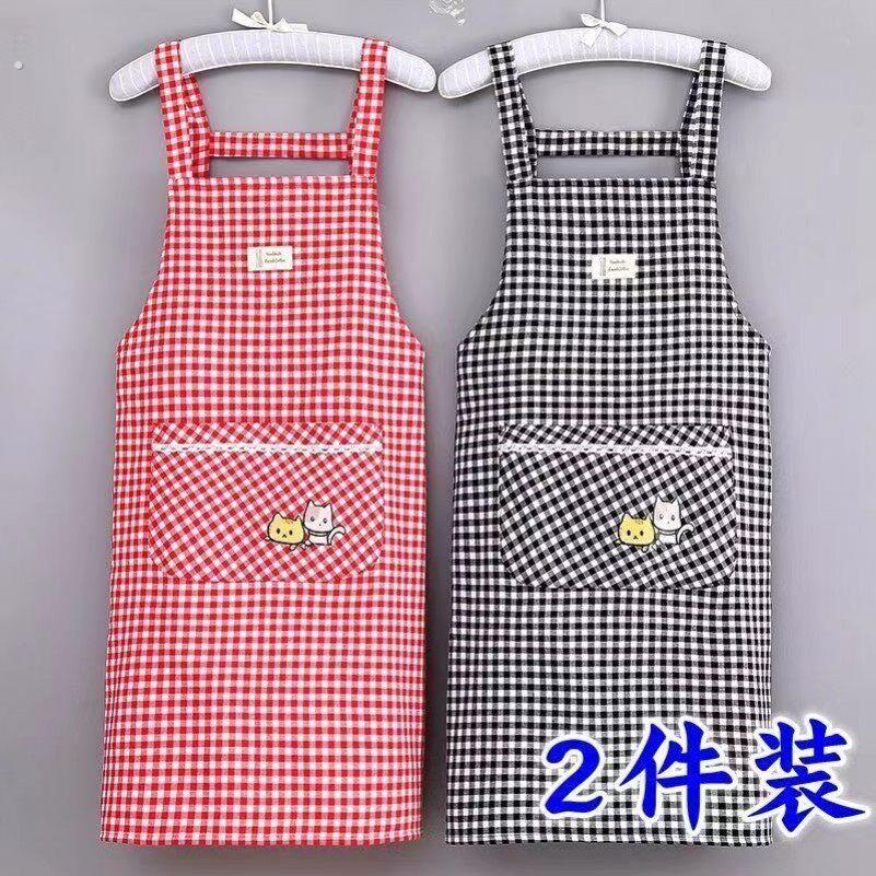 韩版家用围裙新款小清新厨房做饭透气春夏背带围腰棉布罩衣工作服