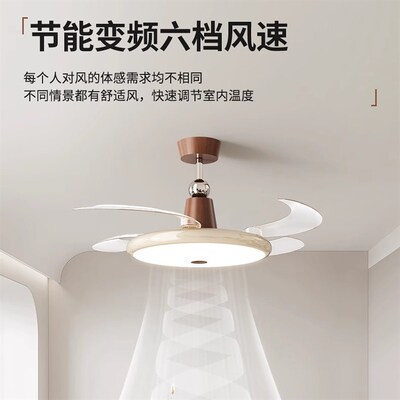 全光谱护眼餐厅隐形风扇灯变频法式中古奶油风客厅卧室智能吊扇灯
