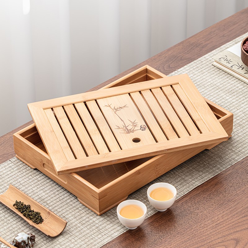 德化陶瓷【茶盘】蓄水式/竹木/楠竹/竹报平安/茶台/高密度/轻便茶