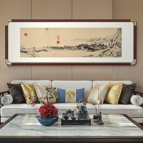富春山居图装饰画实木新中式客厅沙发背景墙壁画书法墙面床头挂画