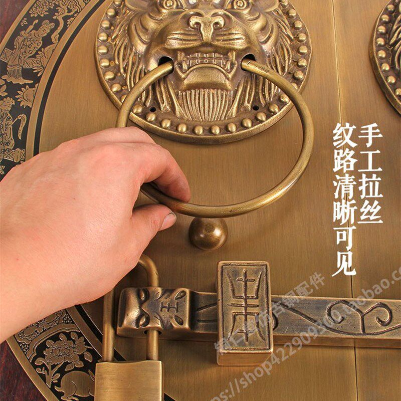 中式仿古纯铜大门拉手门栓老式铜把手复古典木门插销圆形黄铜门锁