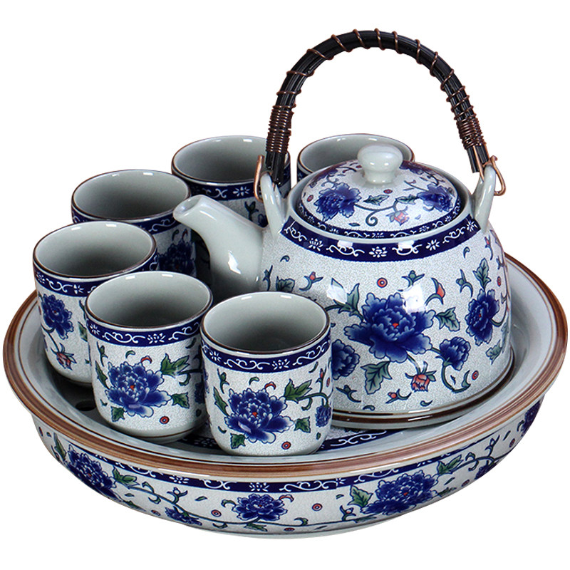 虎匠景德镇陶瓷茶具套装家用客厅整套中式青花瓷复古泡茶茶壶大号