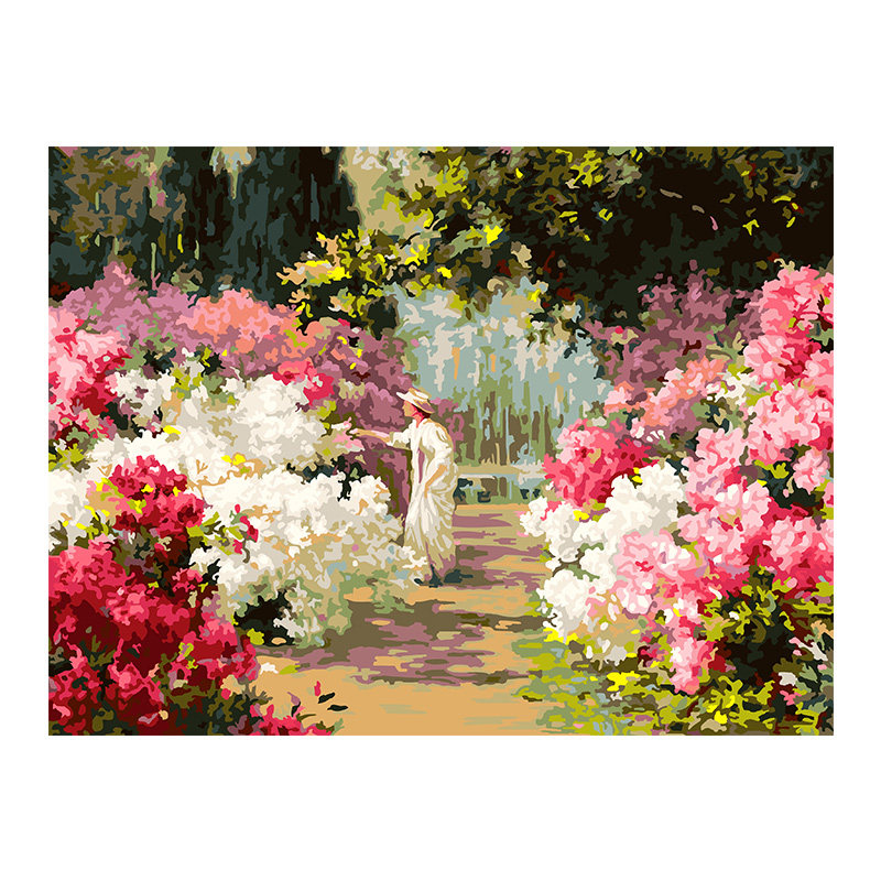 自油自画 数字油画diy手绘手工填充填色减压丙烯油彩画 午后花园