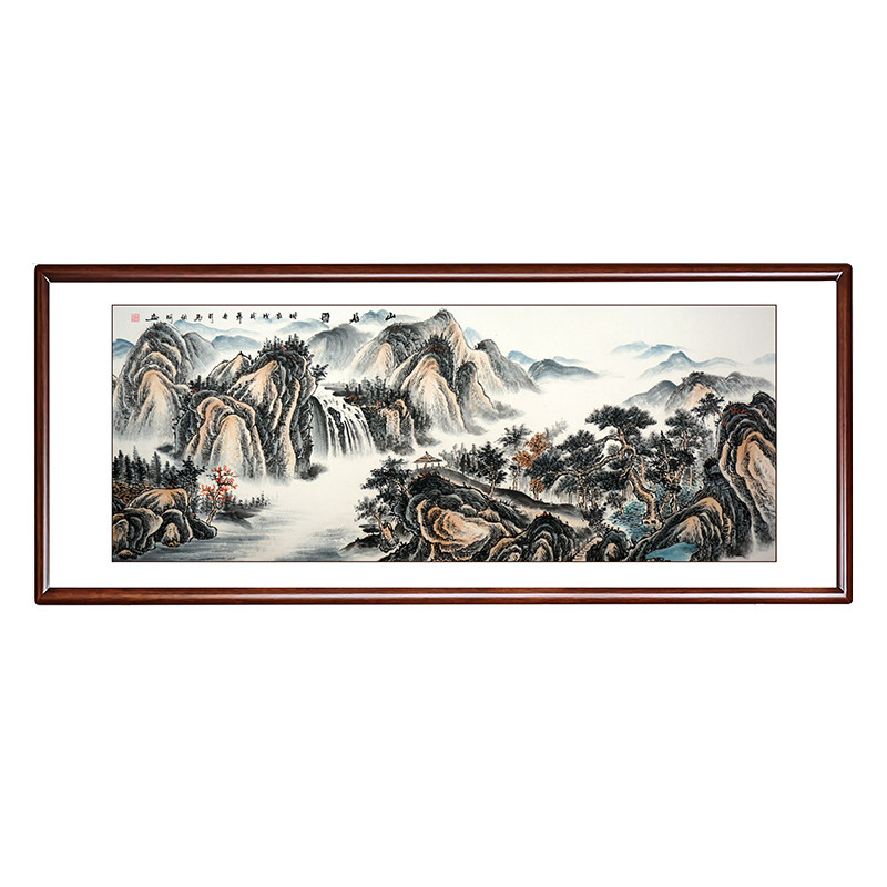 新中式国画客厅挂画装饰画办公室山水画靠山招财画手绘富春山居图