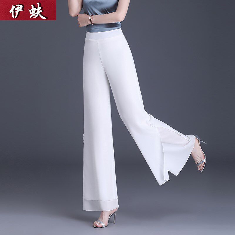 2024新款隐形后拉链雪纺双层纱开叉直筒裤窄版阔腿裤舞蹈裤长裤女