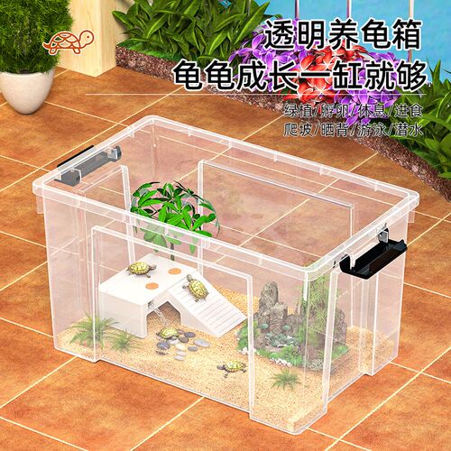螃蟹乌龟饲养箱透明塑料带盖造景家用养殖箱周转箱养龟爬宠饲养缸