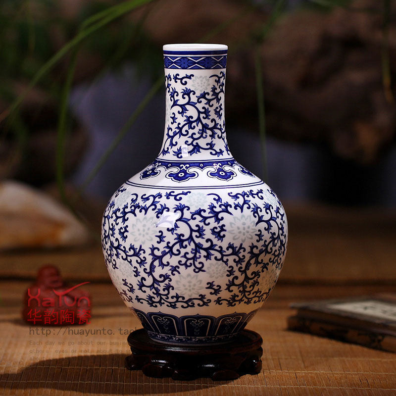 景德镇陶瓷器 青花玲珑薄胎骨瓷高档花瓶 工艺品摆件客厅家居装饰