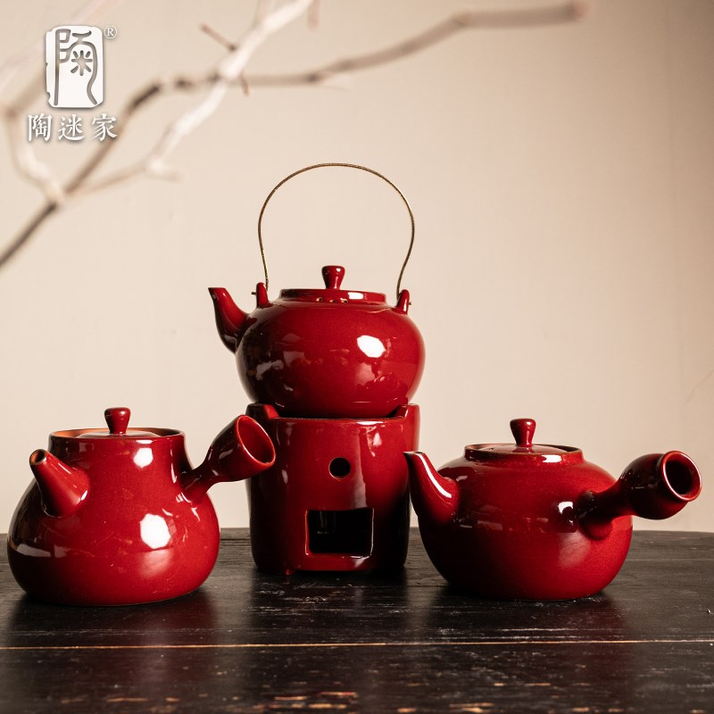 陶迷红泥围炉煮茶套装家用提梁壶陶瓷烧水壶酒精炉功夫茶具礼盒装