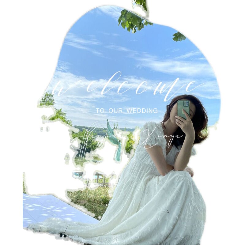 水牌镜子迎宾牌订婚牌子定制婚礼海报制作镜面生日结婚布置迎宾牌