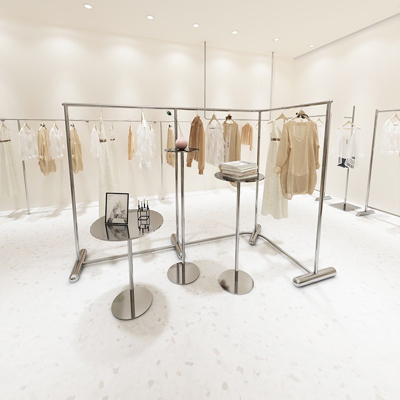 衣架服装店专用不锈钢落地架女装店弧形组合中岛架简约陈列架货架图片