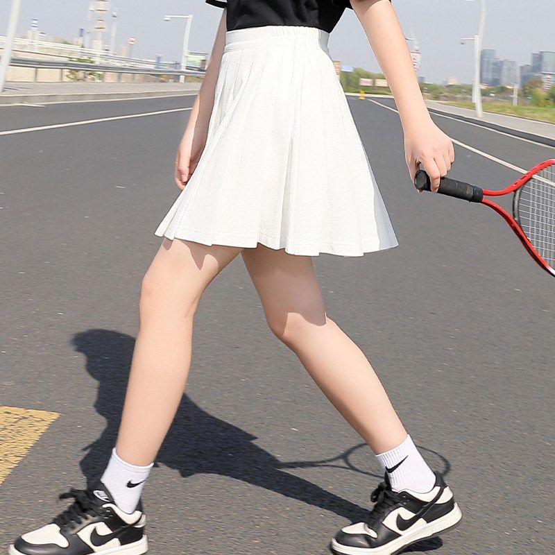 中学生半身裙少女夏装短裙防走光百褶裙初中生裤裙松紧高腰学院风