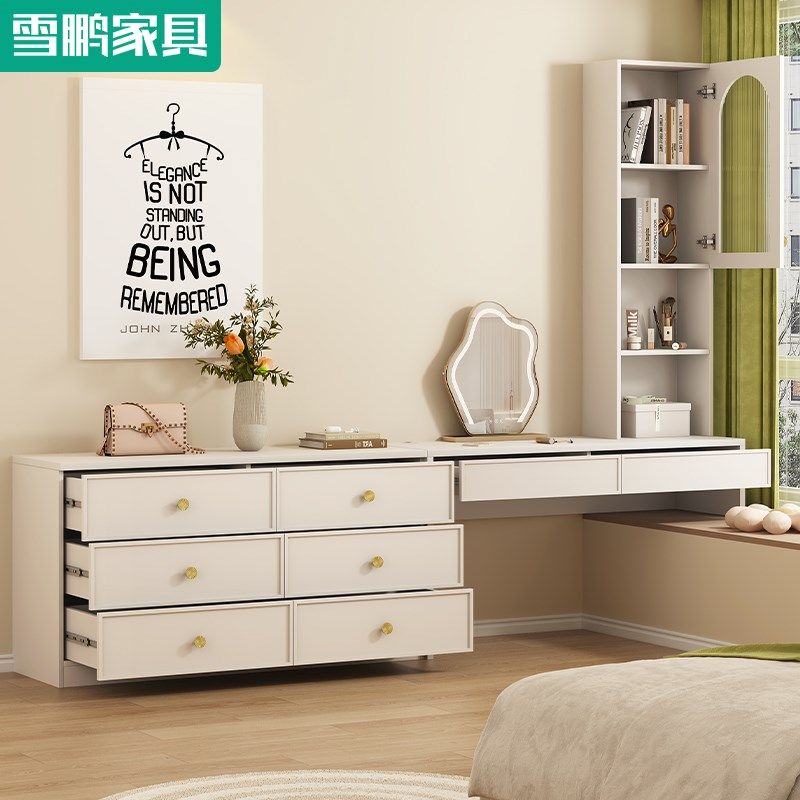 梳妆台斗柜一体卧室电视柜书桌书柜组合飘窗化妆桌床尾收纳6L41