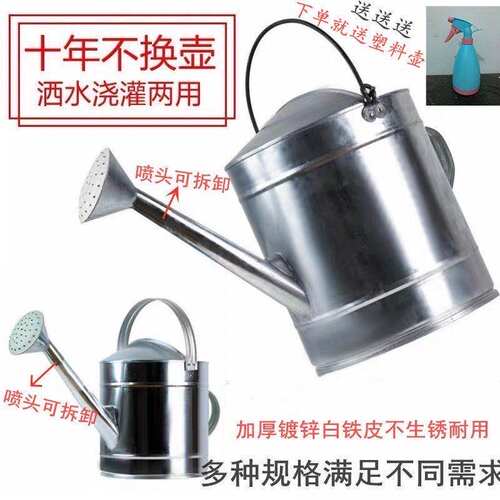 洒水壶大容量家用浇花壶农用浇菜壶镀锌白铁皮加水壶长嘴加油壶