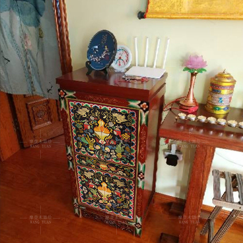 藏式家具风格手绘上下角柜仿古摆件地柜实木尺寸可定制做彩绘边柜