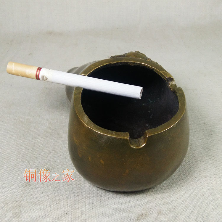 纯铜烟灰缸知足常乐摆件办公室家居做旧仿古摆设