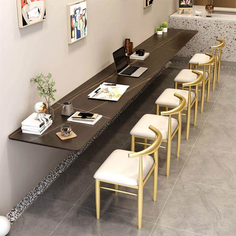 岩板悬浮餐桌商用长条白色玄关台咖啡店甜品店小吃快餐店桌椅组合