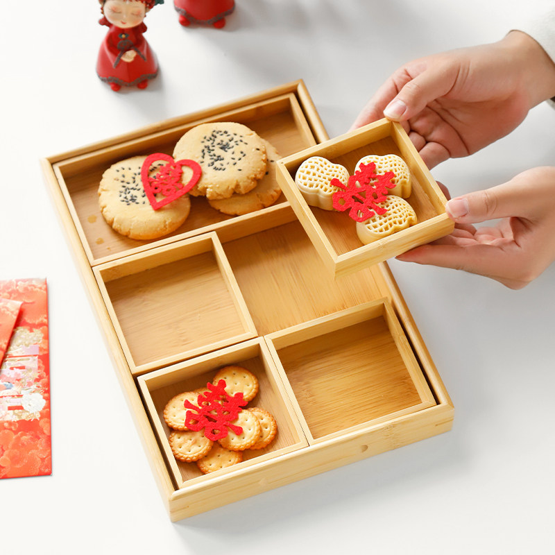 竹制茶点盘多格分格盘结婚果盘家用客厅零食瓜子坚果托盘餐具拼盘
