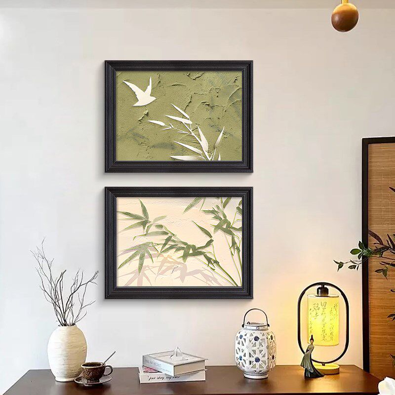 中古风竹子挂画高级感法式客厅沙发背景墙装饰画2025新款组合画
