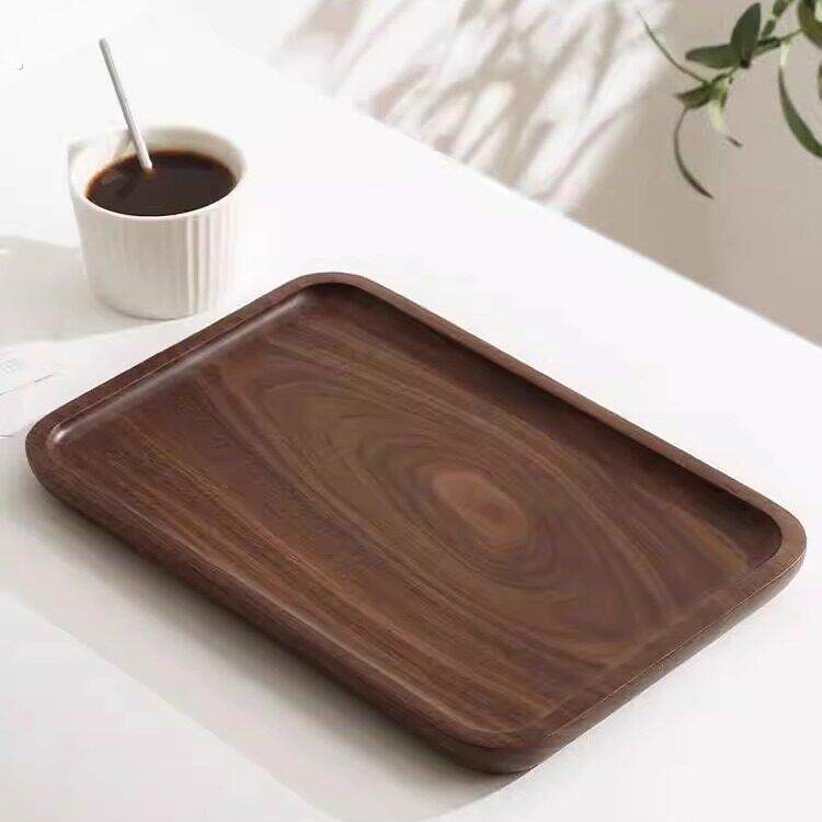 黑胡桃木托盘长方形日式家用放水杯实木托盘原木质茶盘圆形木盘子