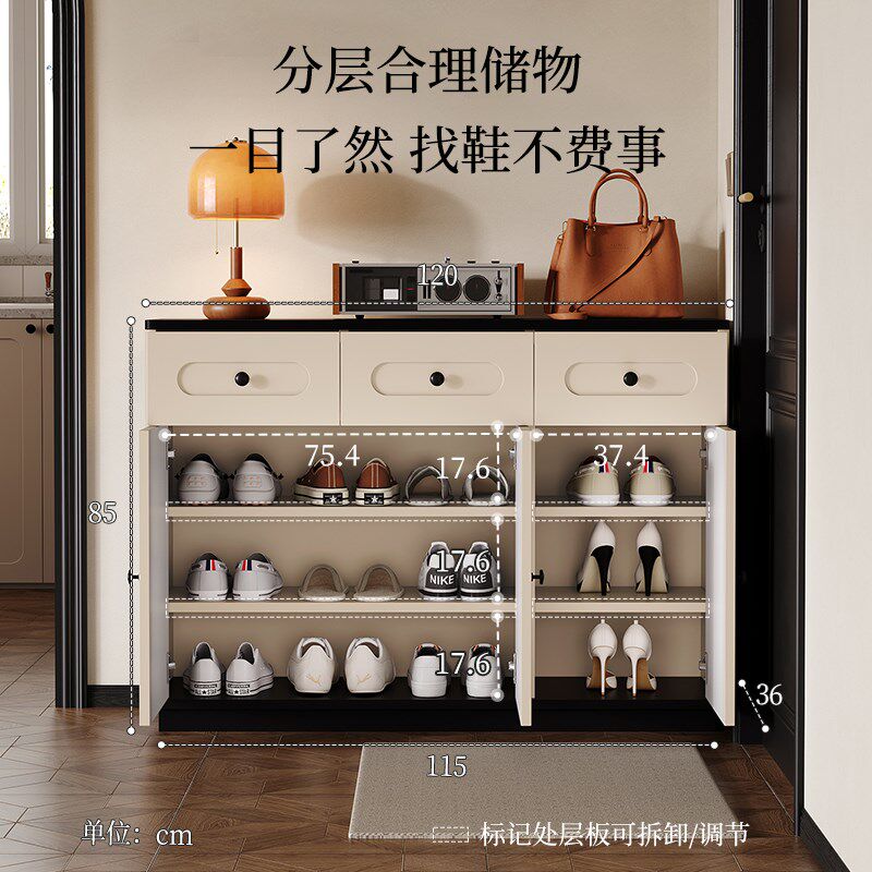 法式复古小户型鞋柜家用门口玄关柜一体进门组合矮收纳储物柜定制