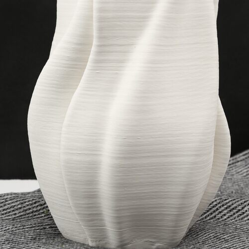 意式极简白色条纹3D打印陶瓷花瓶摆件客厅桌面插花样板间软装饰品