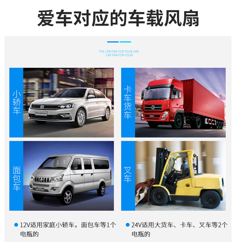 车载风扇24v大货车汽车12V面包车制冷摇头大风力强力静音车用风扇