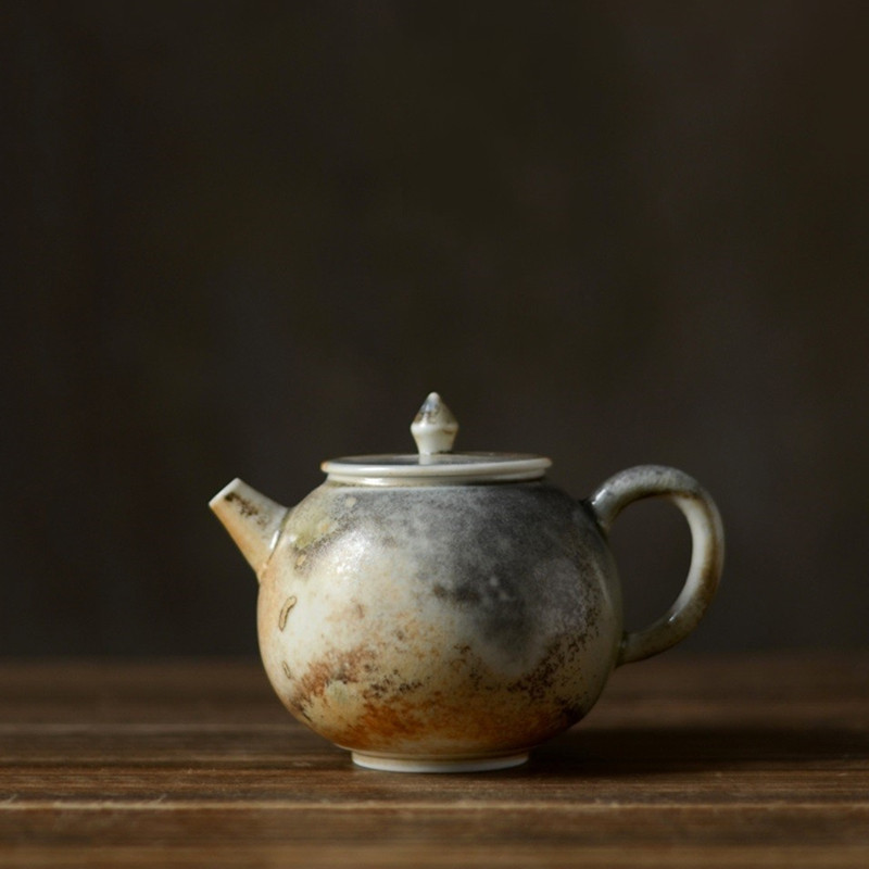 窑变柴烧釉落灰茶壶单壶手工苏打开片复古陶瓷球孔功夫茶具景德镇