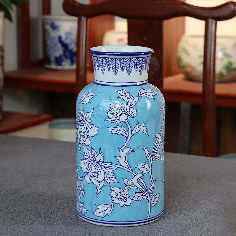 景德镇陶瓷摆件干花装饰品玄关家居新中式复古欧式插花花瓶客厅