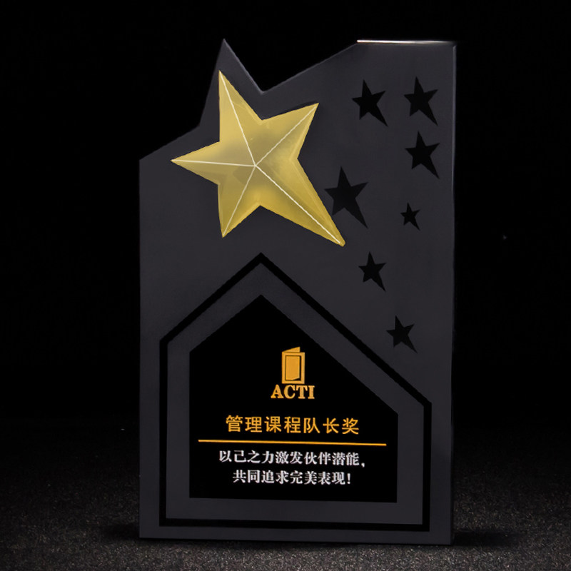 黑色水晶水晶奖杯定制水晶奖牌金属奖杯五角星奖杯琉璃奖杯定做
